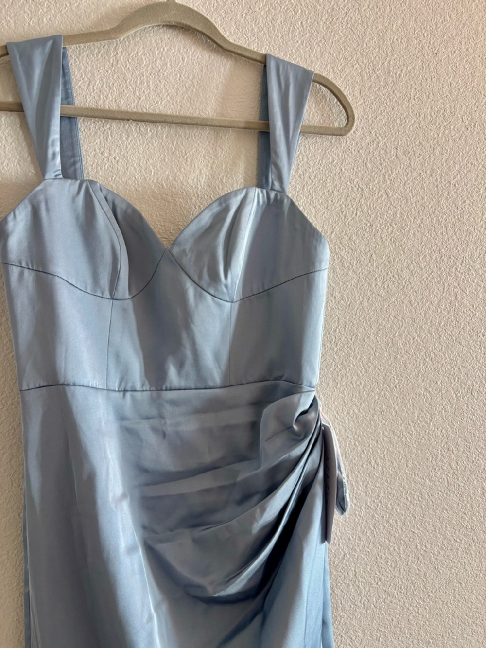 Azazie Dusty Blue Satin Sweetheart Gown with High Leg Slit